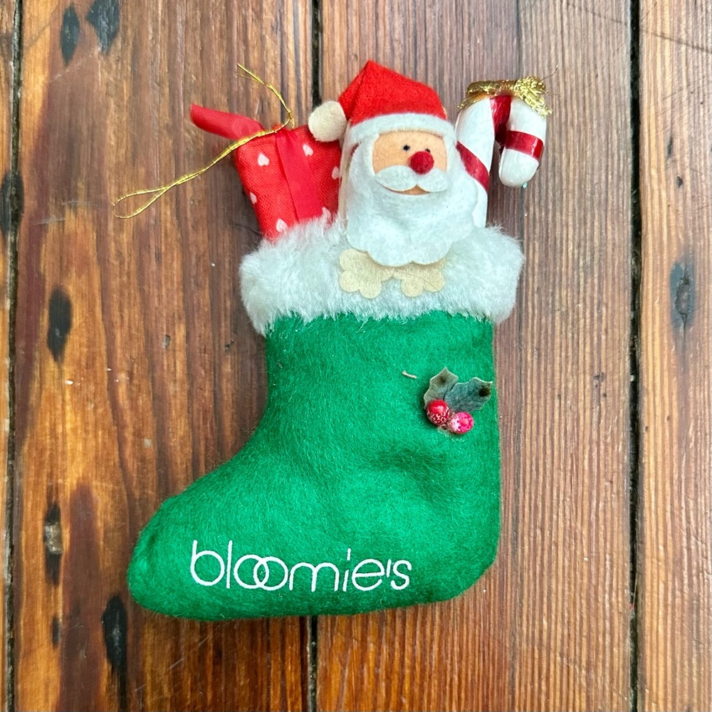 Vintage Bloomingdale’s Bloomie’s Christmas stocking ornament 6”